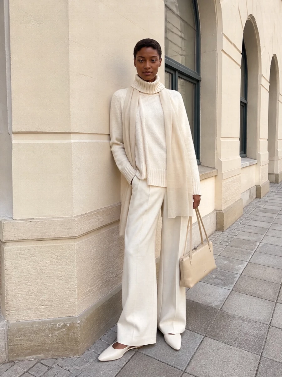 Jil sander buttercream turtleneck wide leg trousers