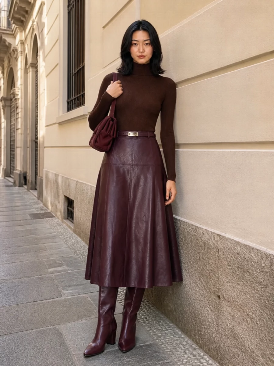Forte forte plum midi skirt burgundy knee boots