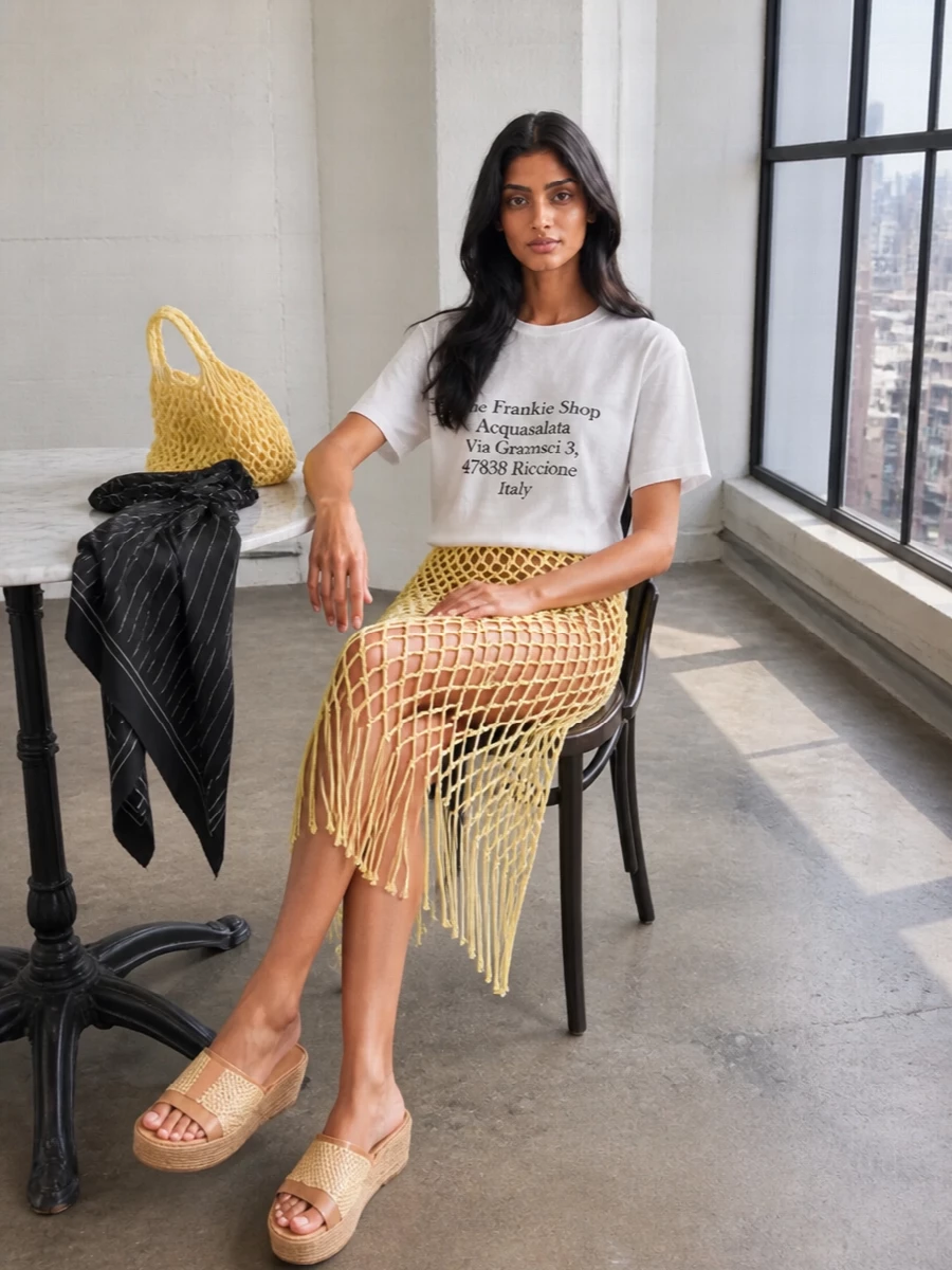Frankie shop net skirt raffia wedges outfit