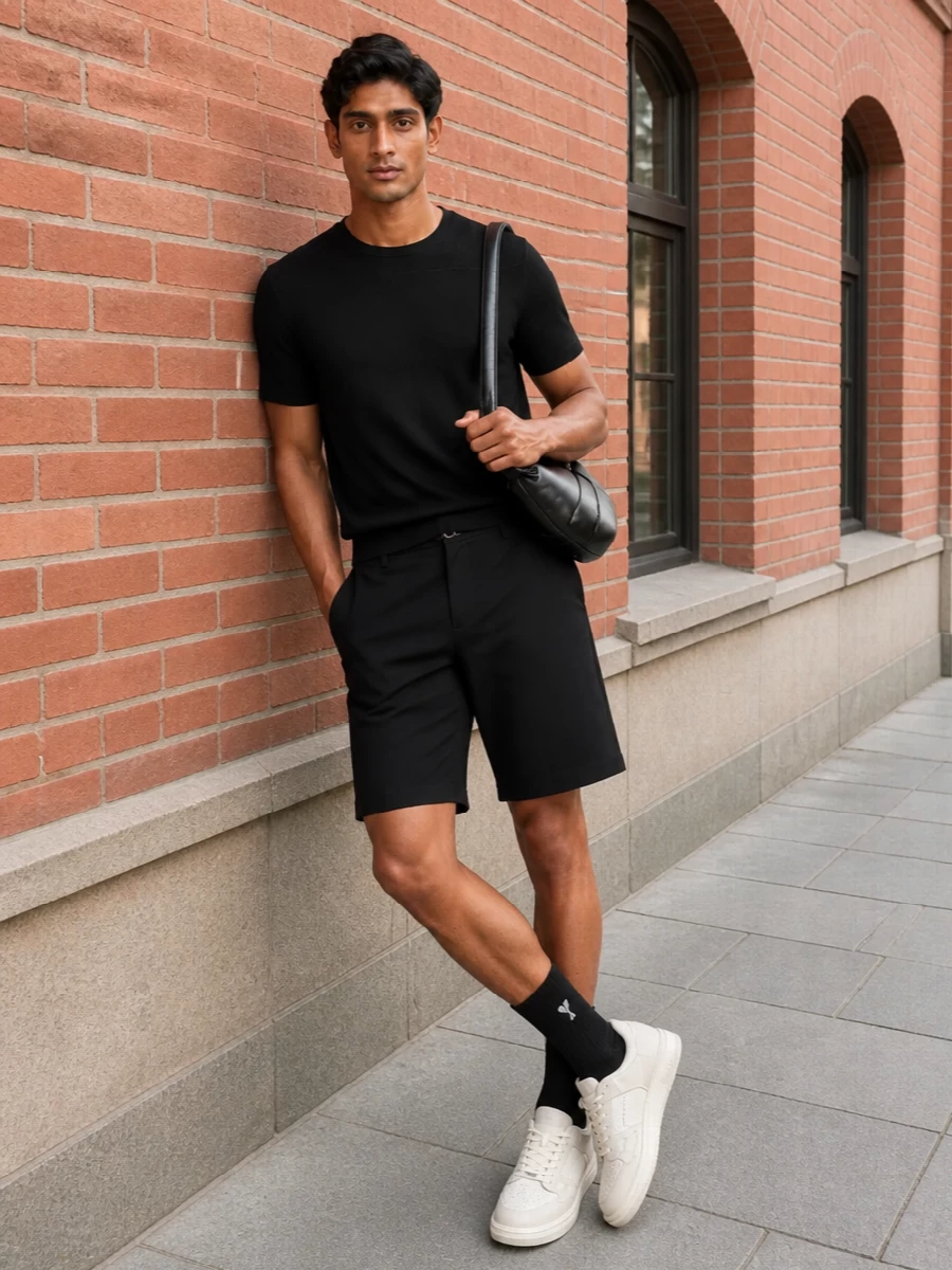 Ami paris black knit tailored shorts amiri sneakers