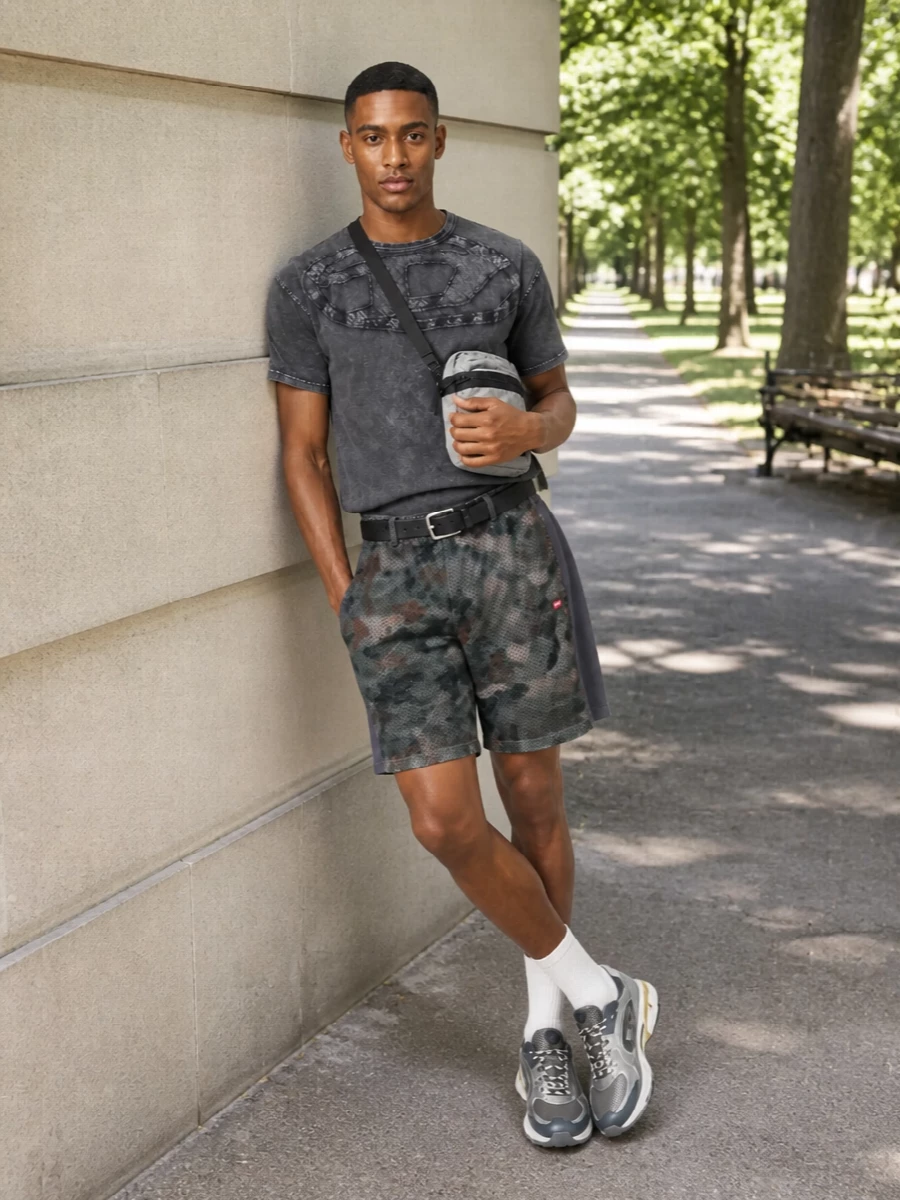 Diesel camo shorts charcoal tee technical runners