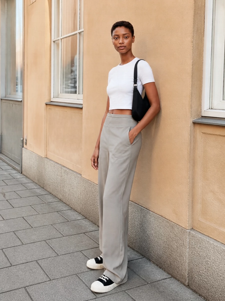Rick owens white cropped tee wide leg trousers