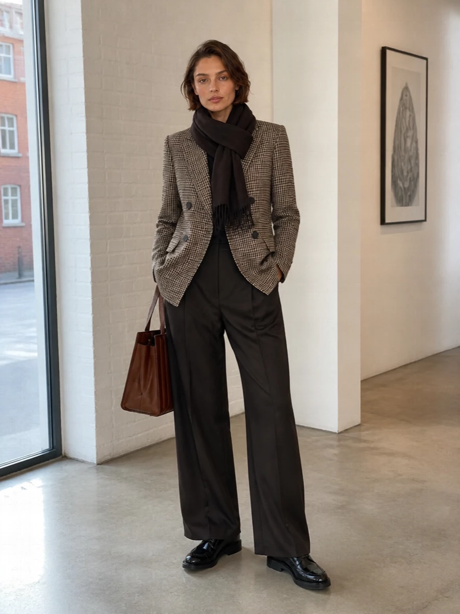Max mara houndstooth blazer espresso wide leg trouser