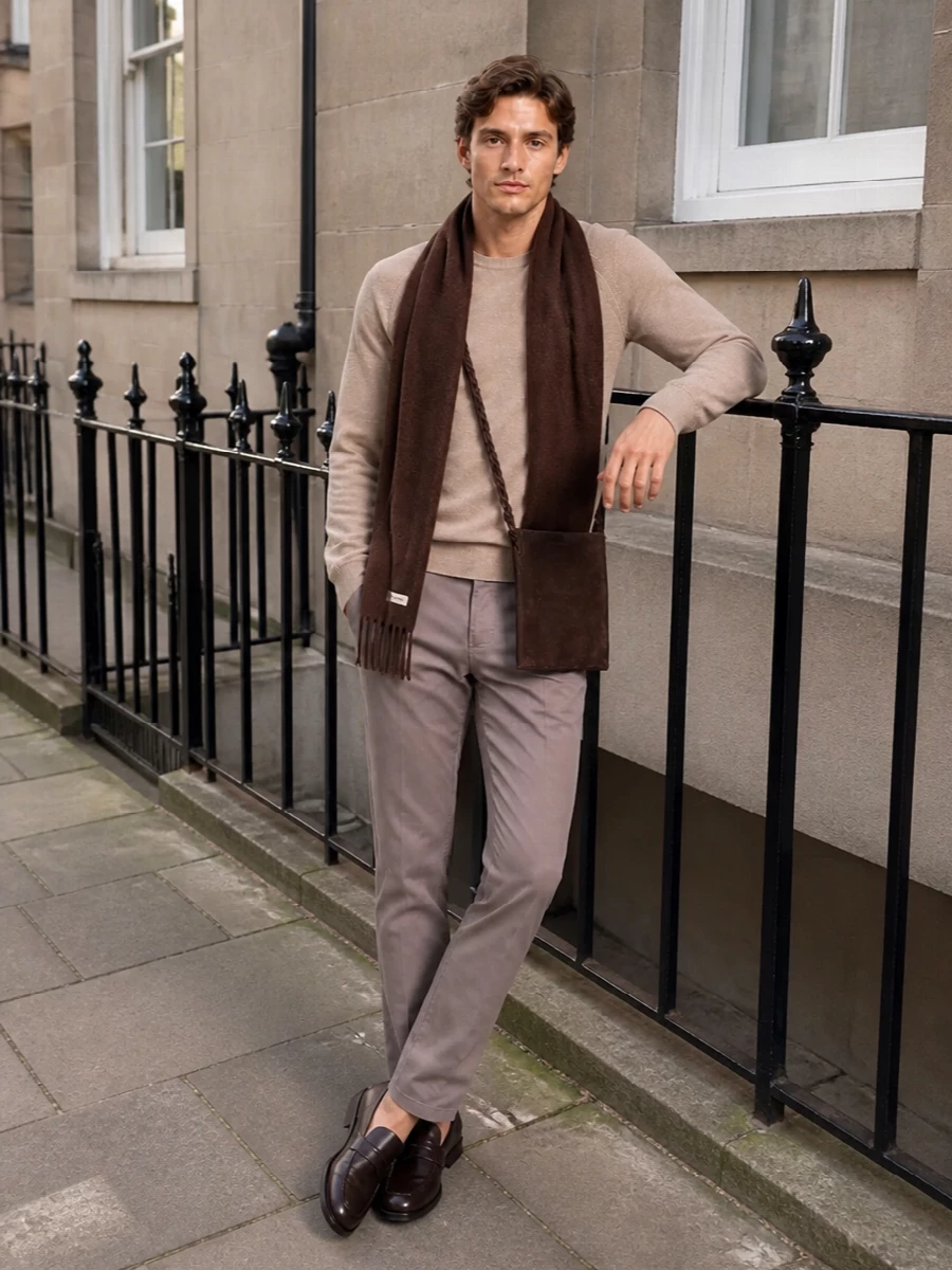 Jacob cohen taupe chinos beige sweater outfit
