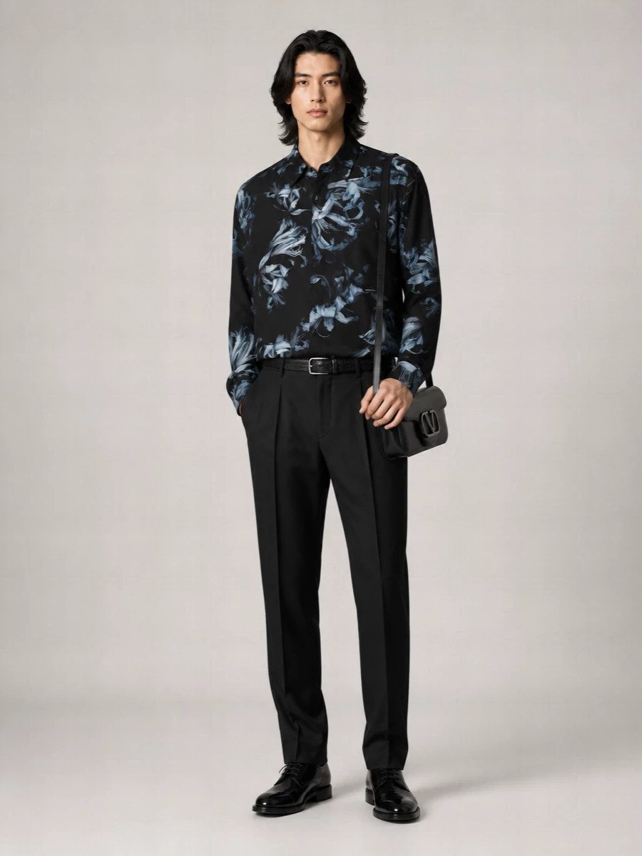 Dries Van Noten Silk Floral Print Long Sleeve Shirt