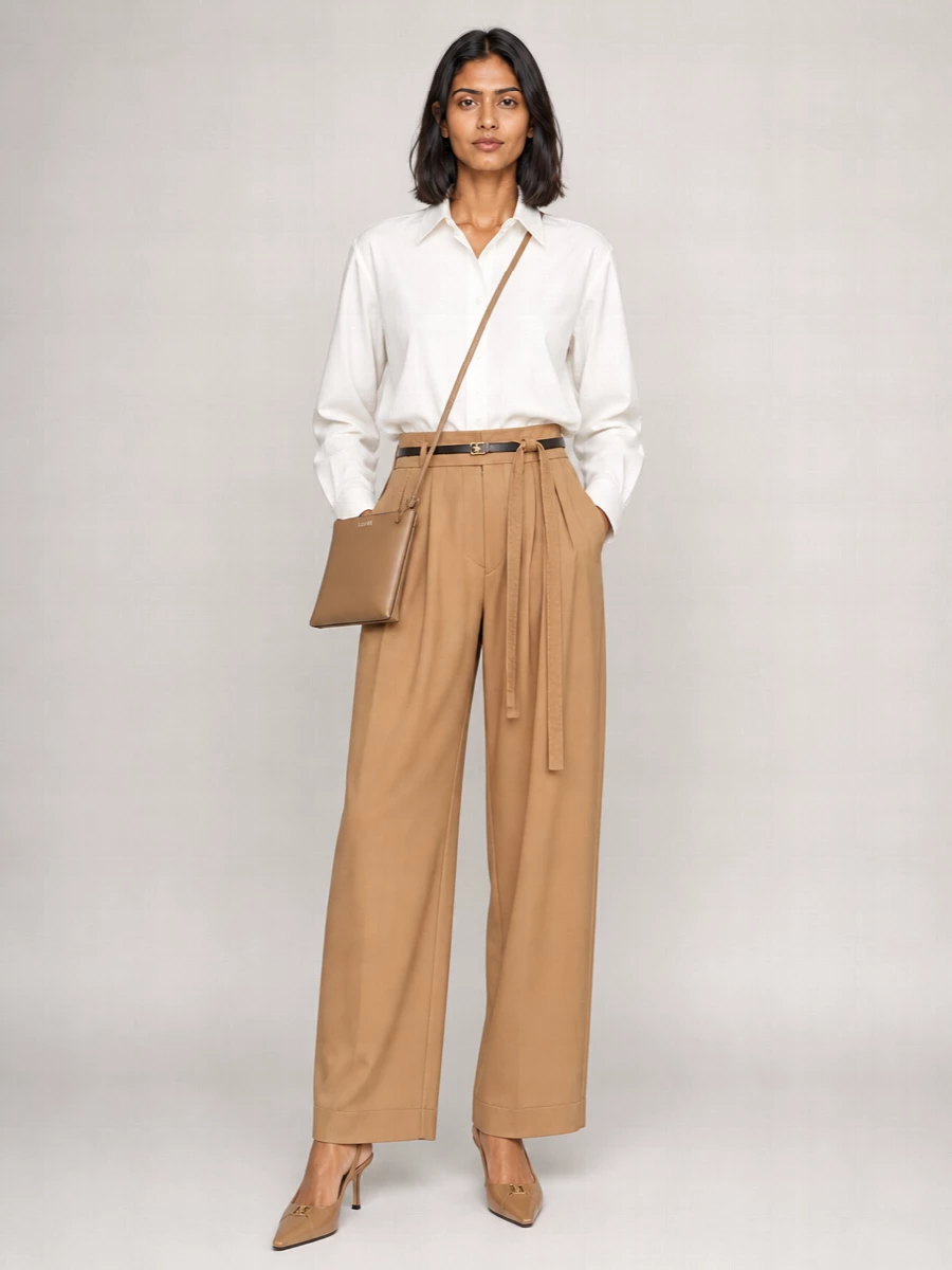 Saint Laurent Cotton High-Rise Wide-Leg Trousers