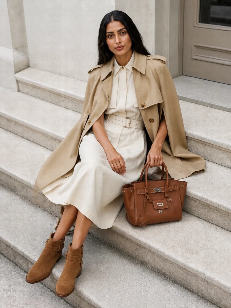 Burberry midi shirt dress camel ankle boots