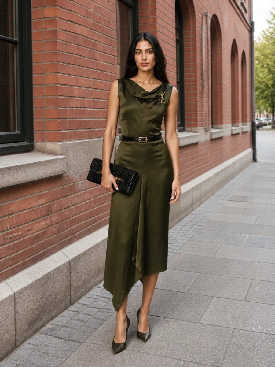 Victoria beckham olive satin dress pumps