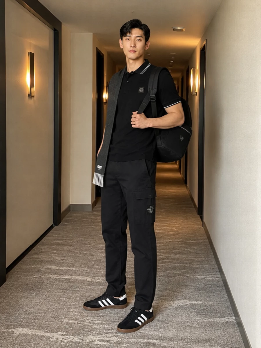 Stone island black polo cargo trousers adidas