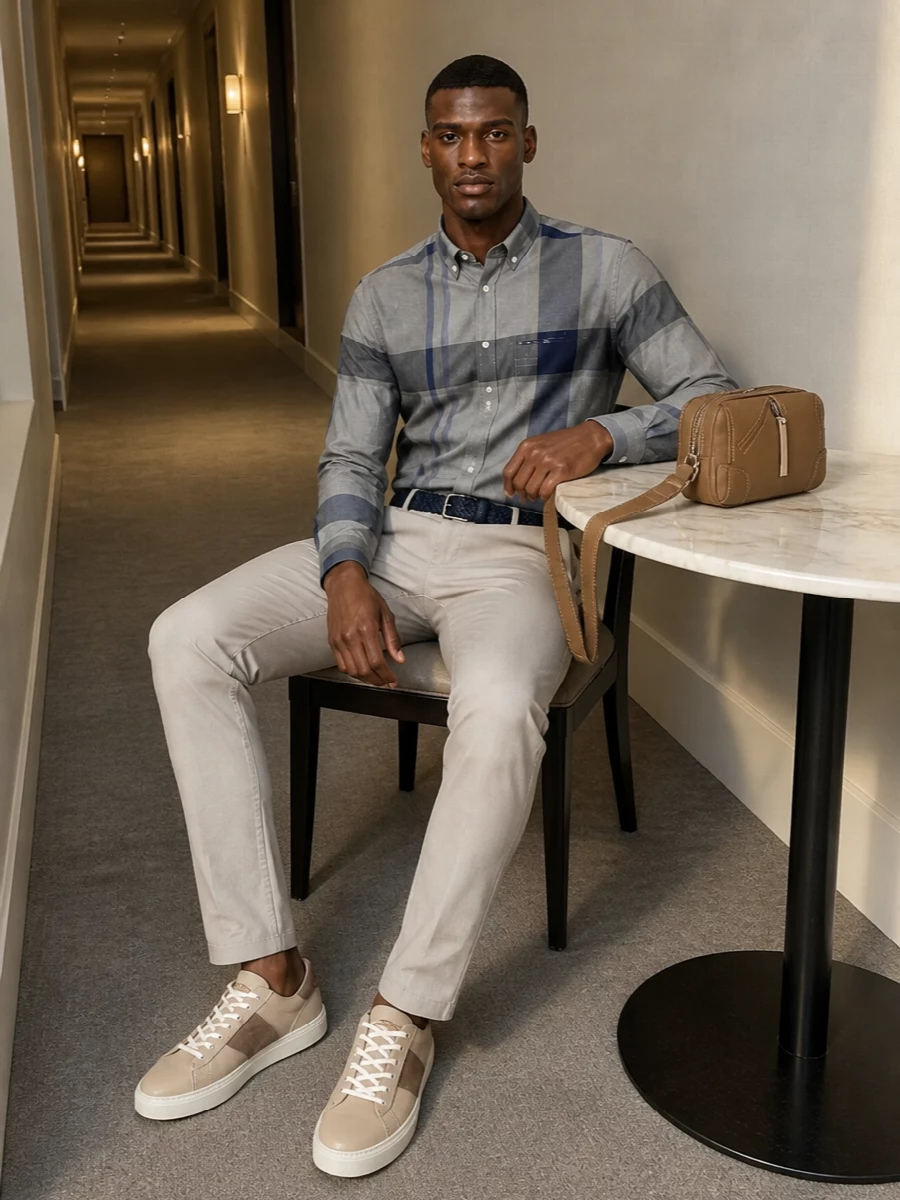 Barbour check shirt pt torino stone trousers