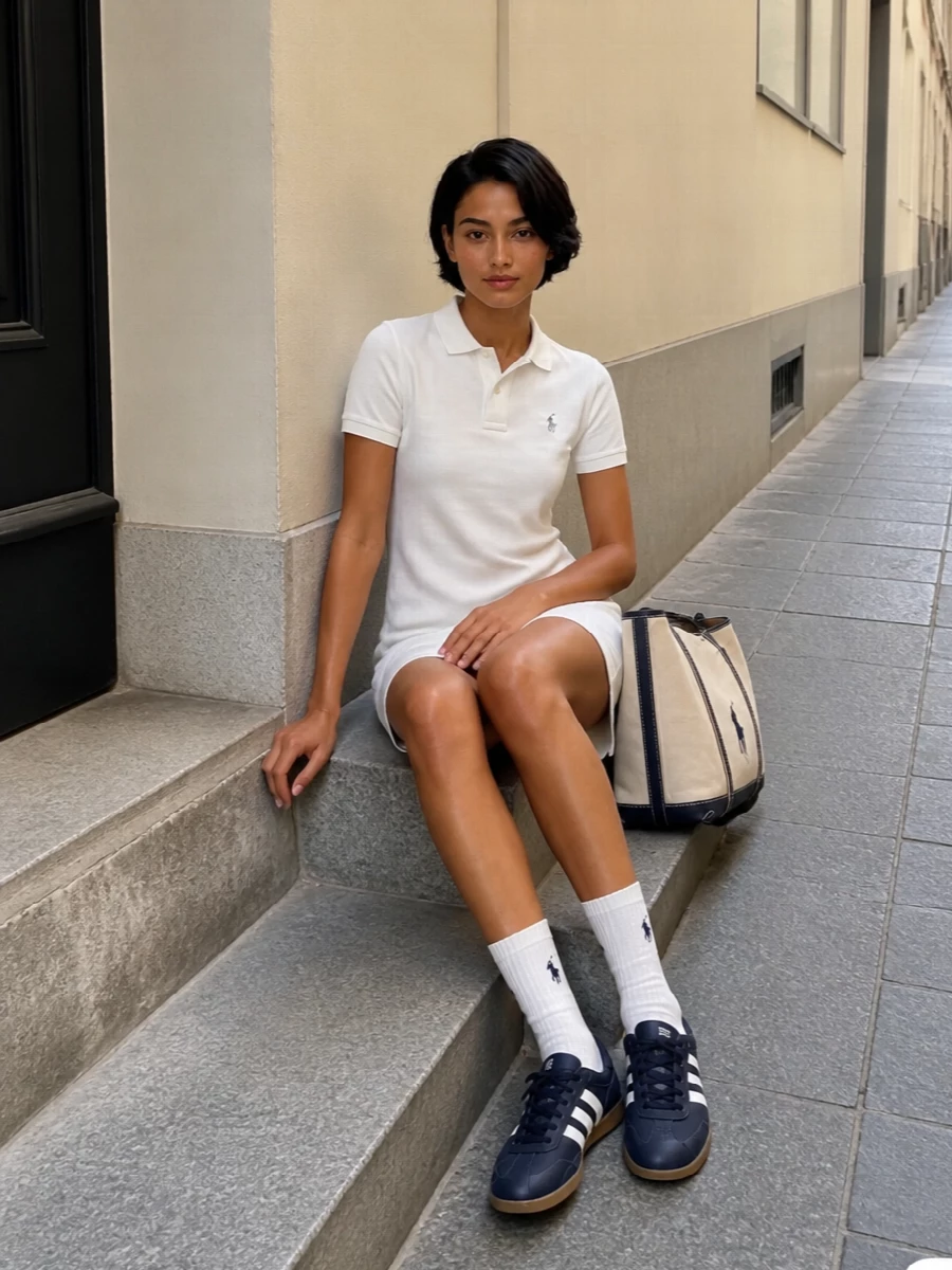 Polo ralph lauren dress adidas sneakers outfit