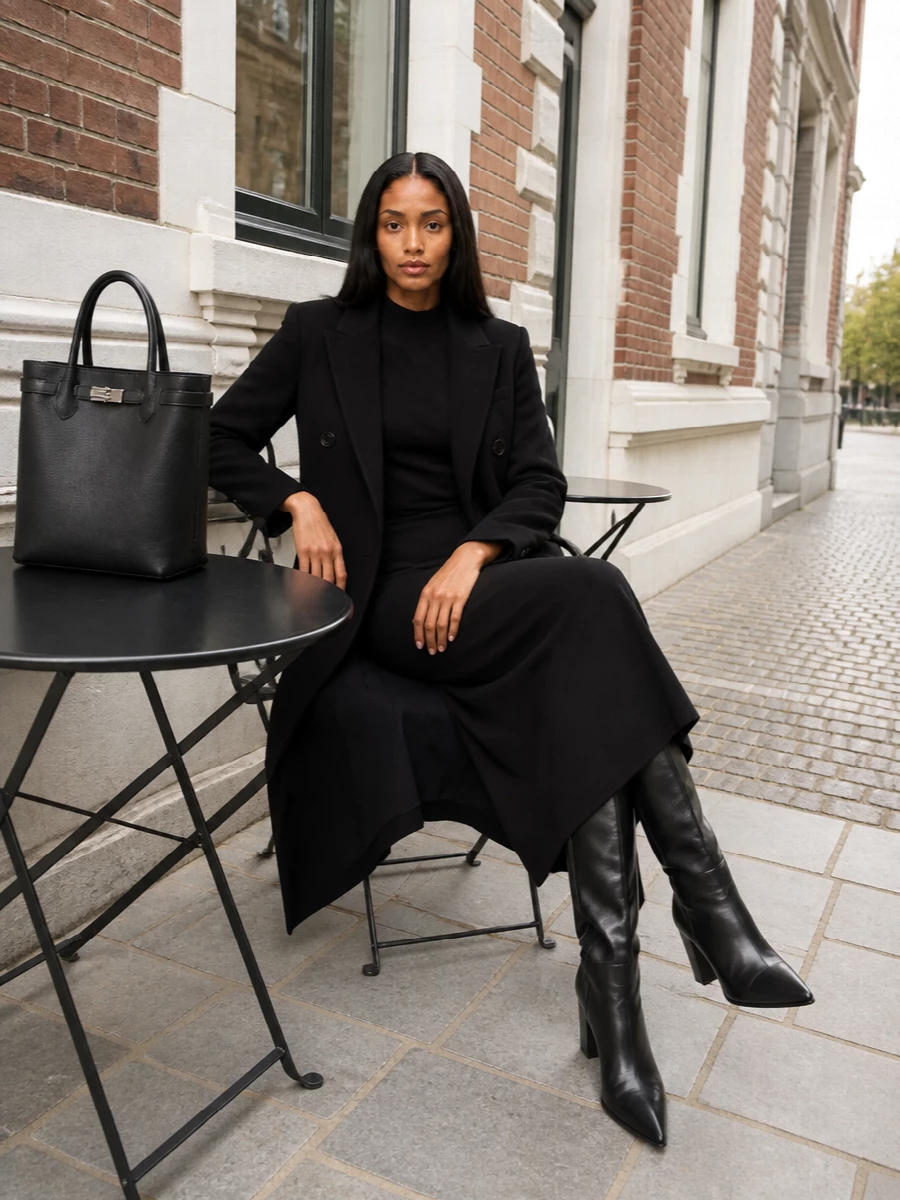 Max mara black midi dress long coat