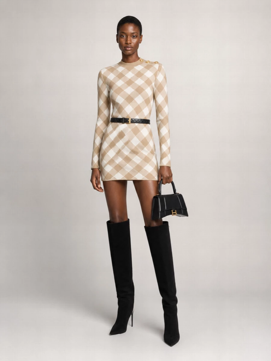 Balmain Checked Mini Dress