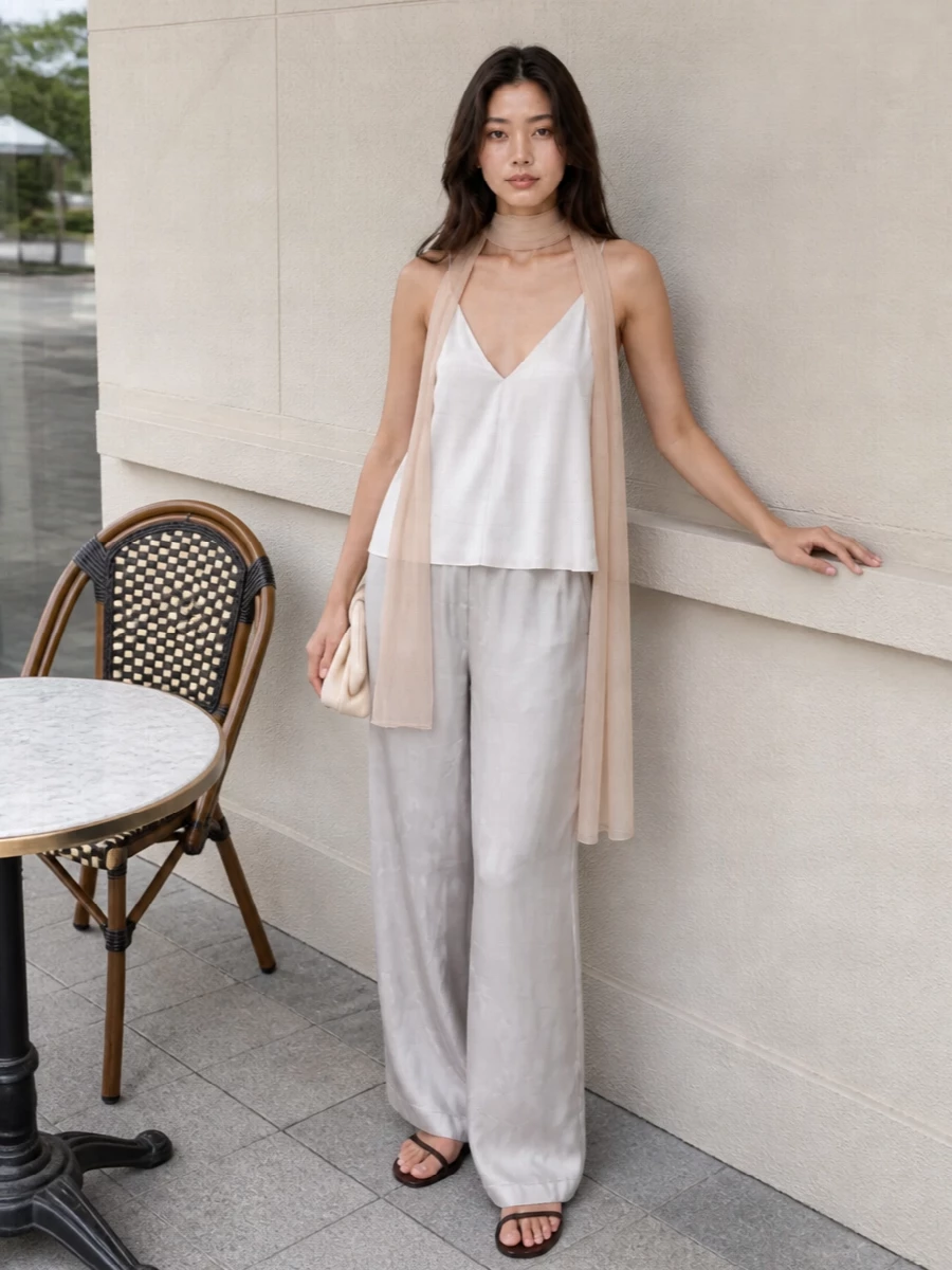 Calvin klein satin pants toteme camisole outfit
