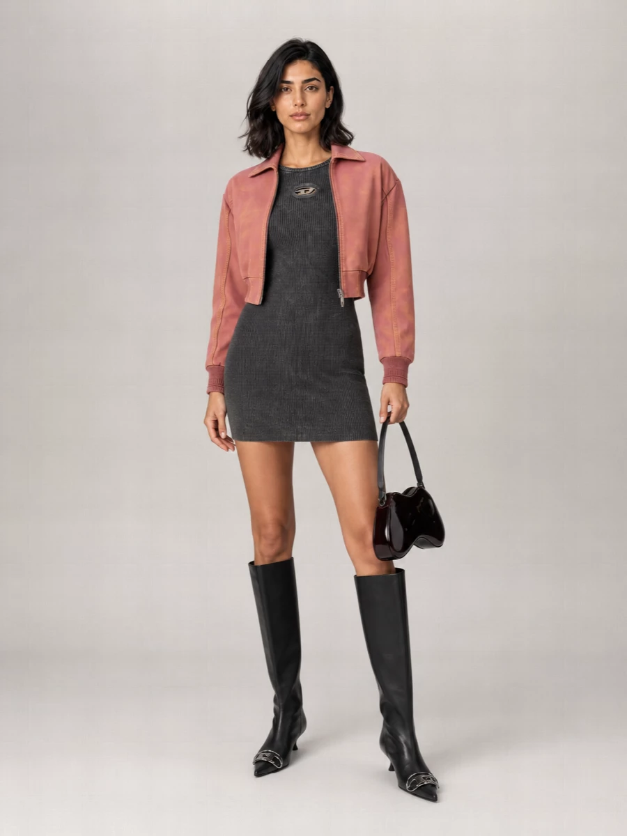 Diesel Lamb Leather Cropped Oversized Jacket