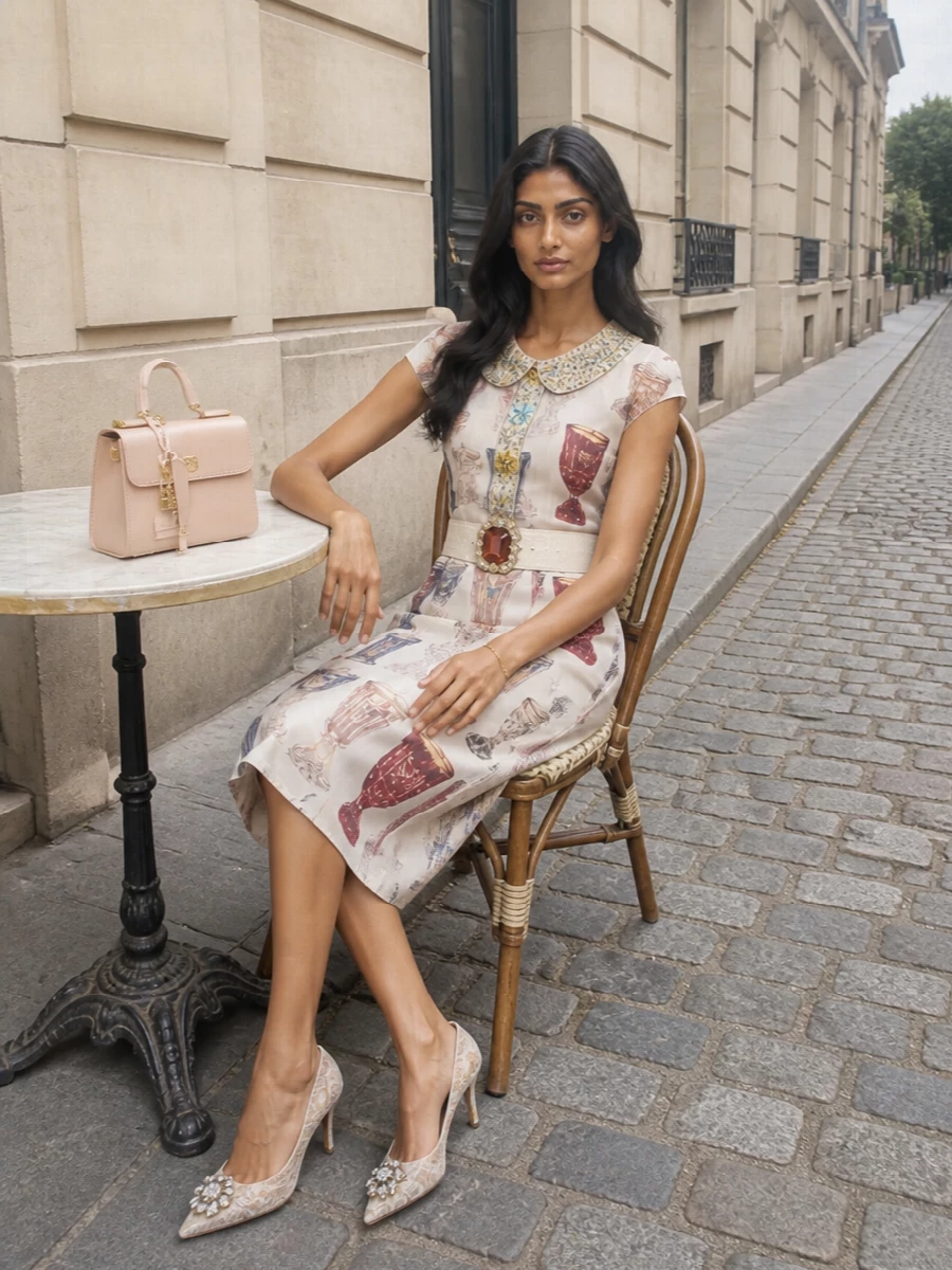 Dolce gabbana midi dress lace heels blush bag