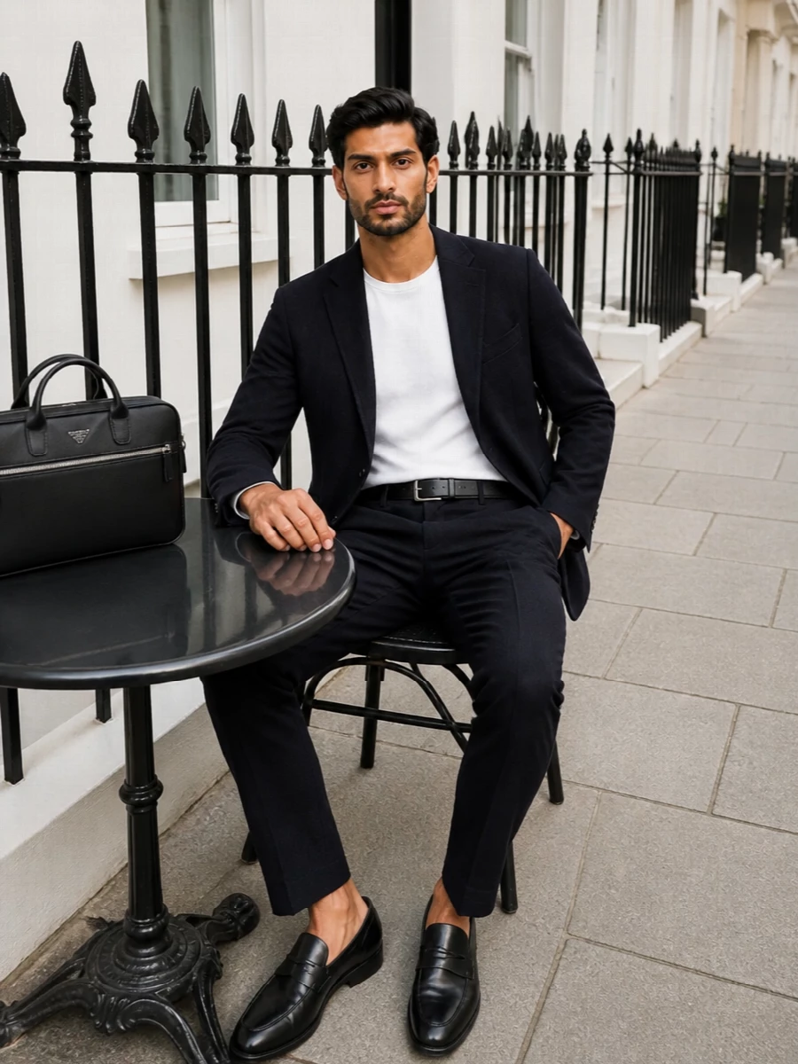 Emporio armani navy tailoring tods black loafers