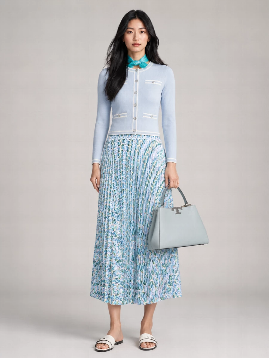 Tory Burch Printed Pleated Midi Skirt