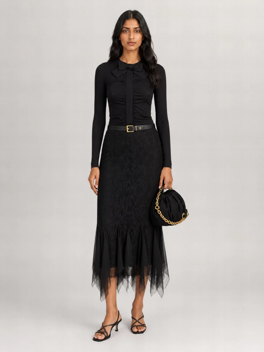 Valentino Garavani Lace Asymmetric Midi Skirt