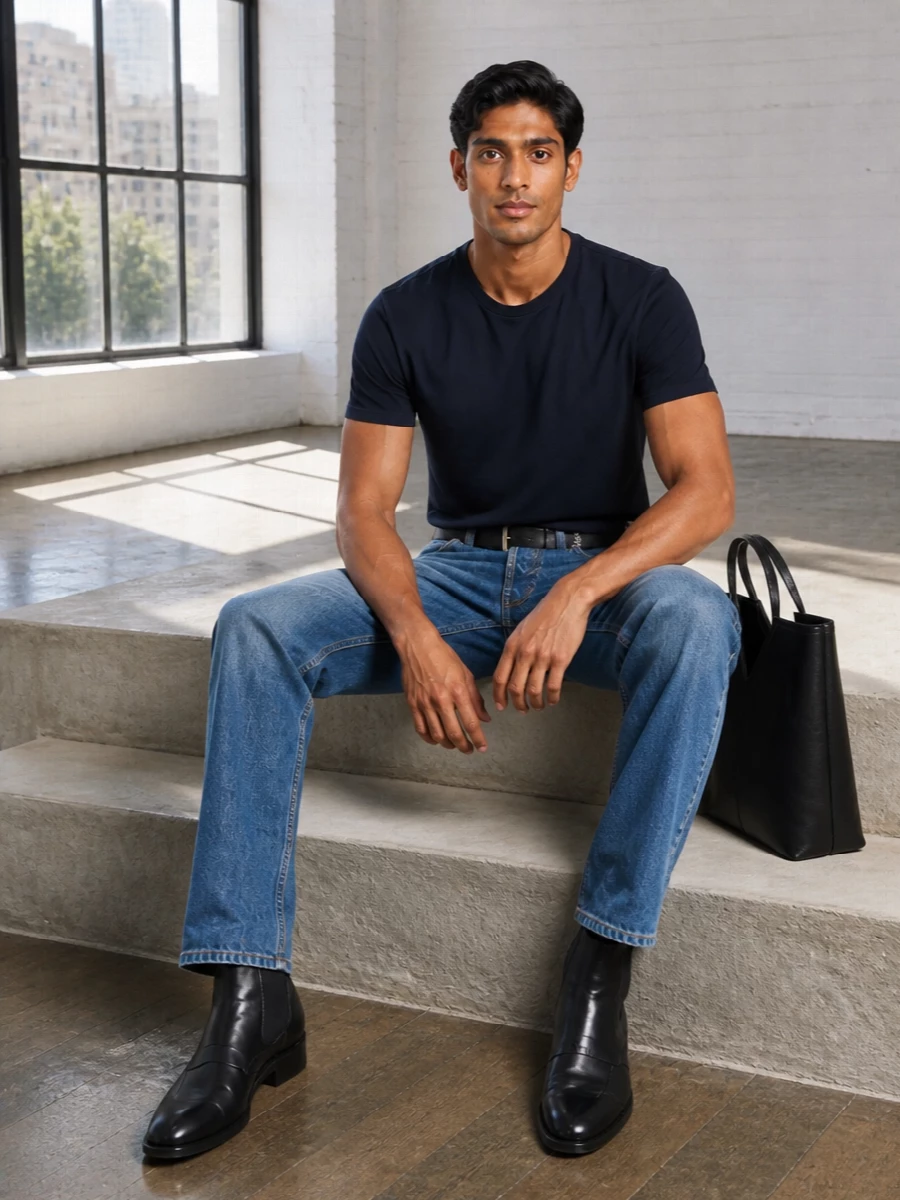 Saint laurent jeans navy tee chelsea boots