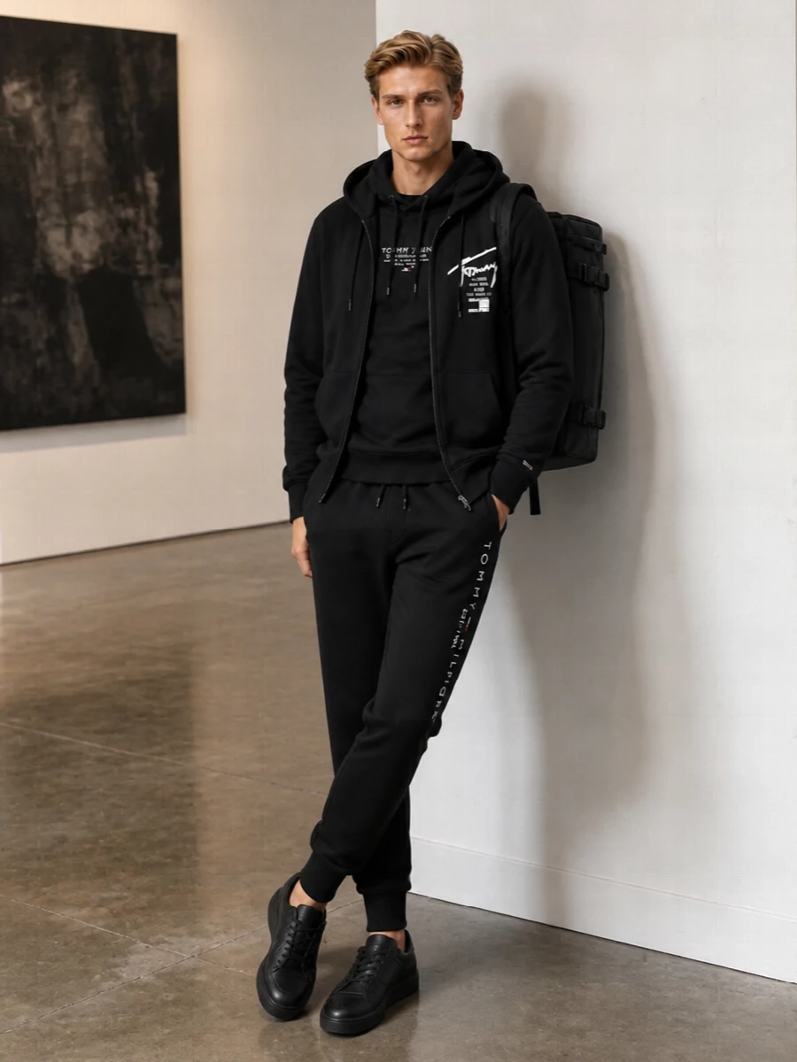 Tommy hilfiger black hoodie outfit joggers