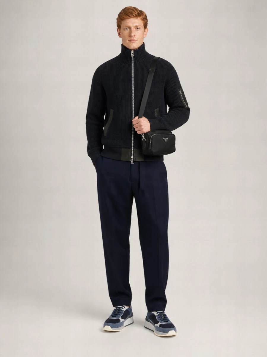 Sacai Wool Ribbed Zip-Up Jumper