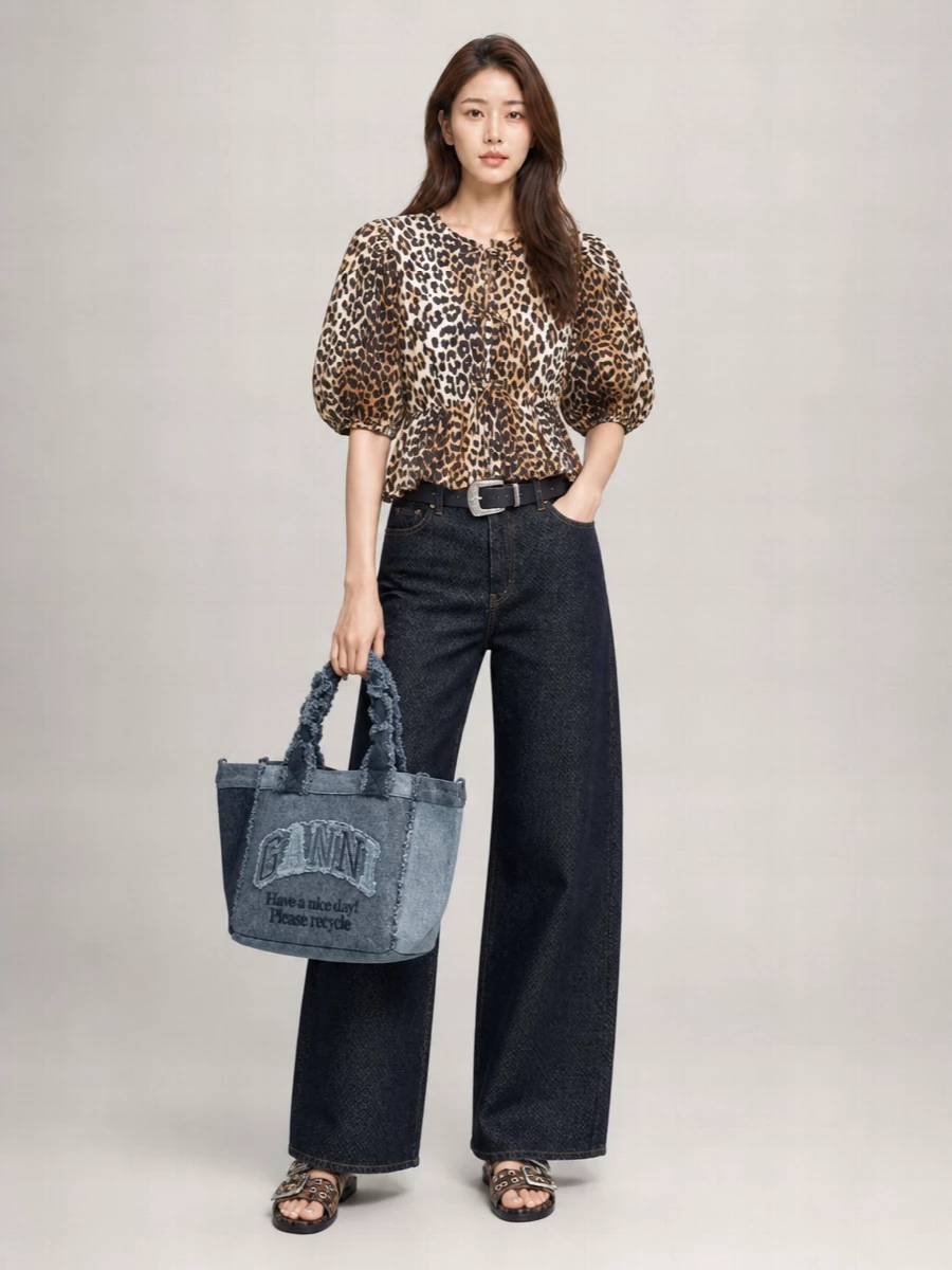 Ganni Animal-Print Two-Strap Sandals