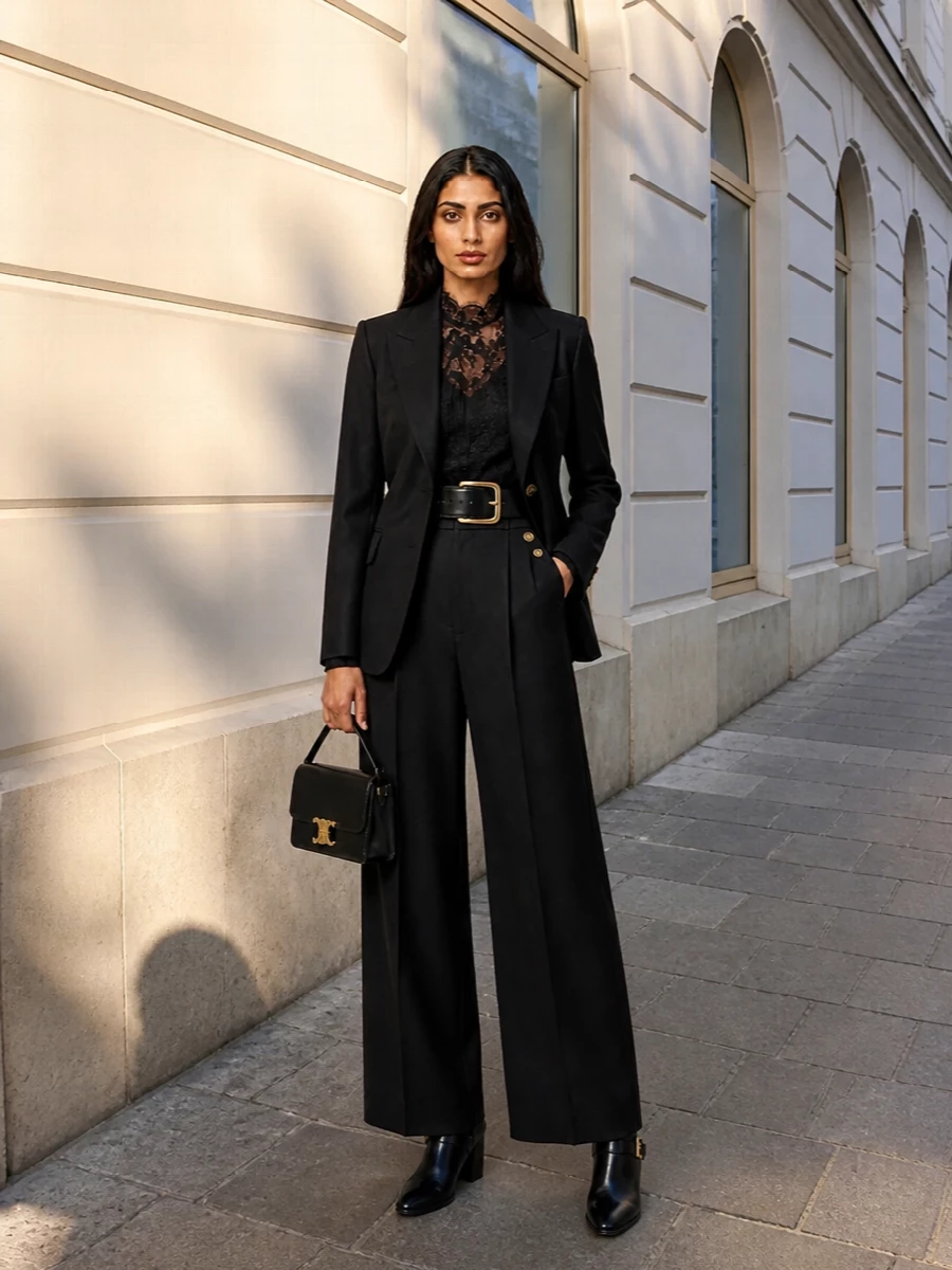 Zimmermann black blazer prada ankle boots outfit