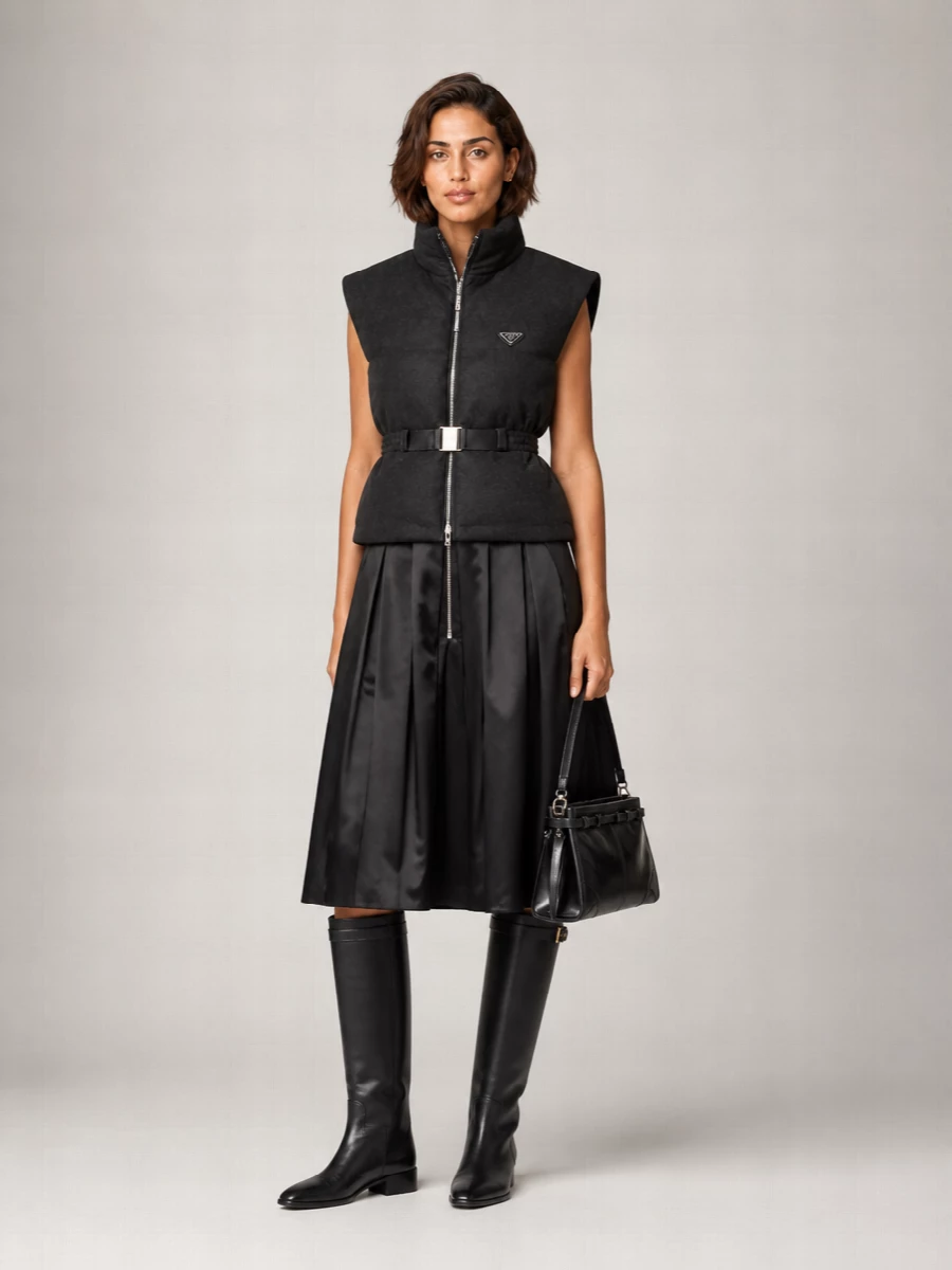 Prada Cashmere Wool Sleeveless Belted Coat
