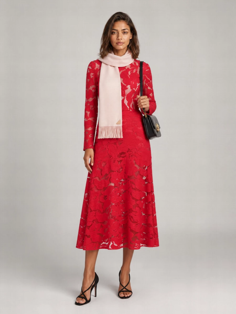 Patou Lace Long Sleeve Midi Dress