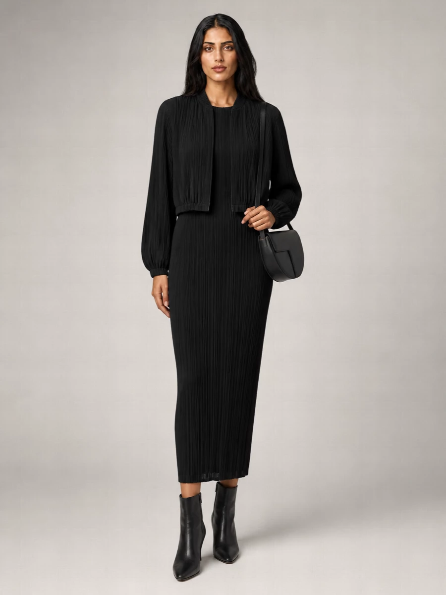 Pleats Please Issey Miyake black smooth coat blazer
