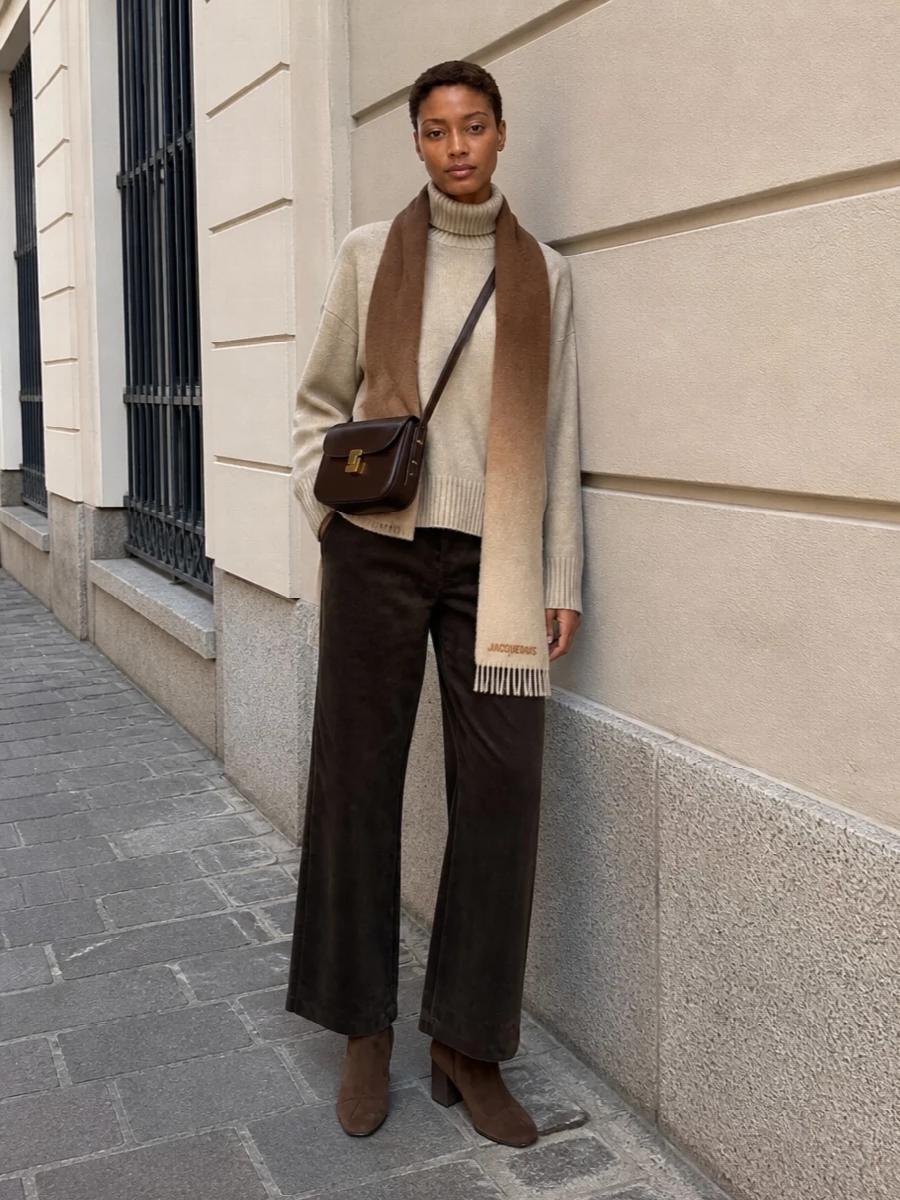 Soeur beige sweater brown corduroy ankle boots