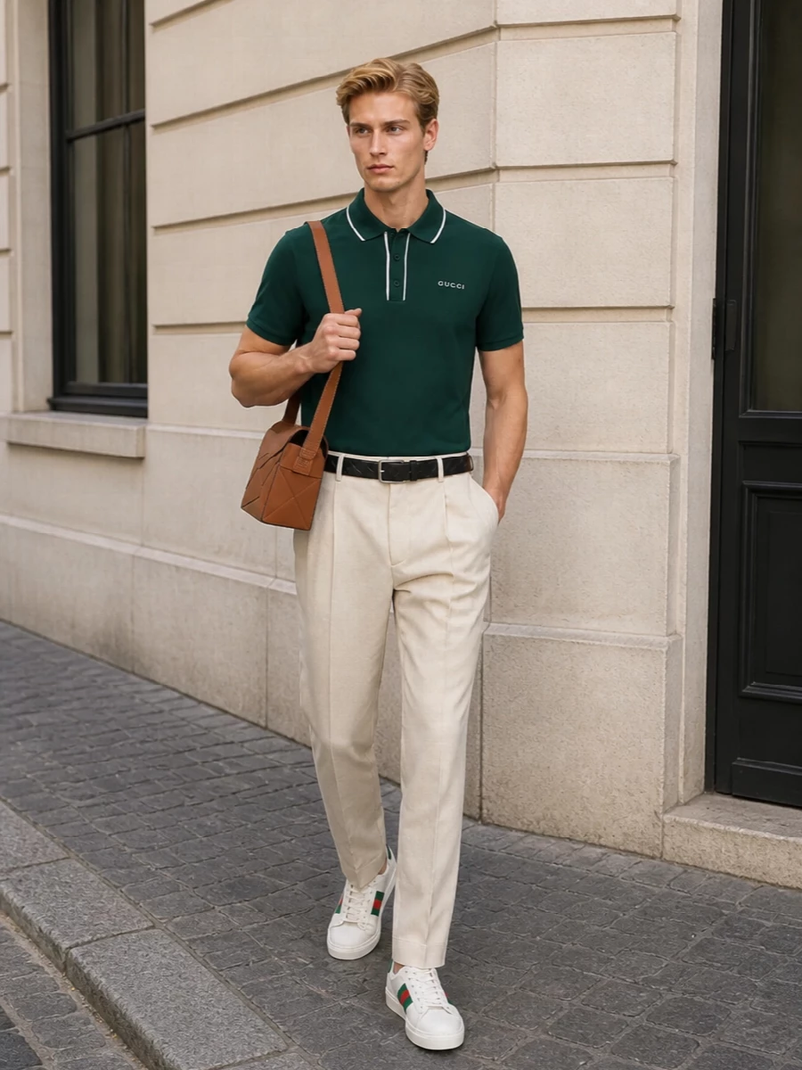 Gucci polo pleated trousers preppy outfit