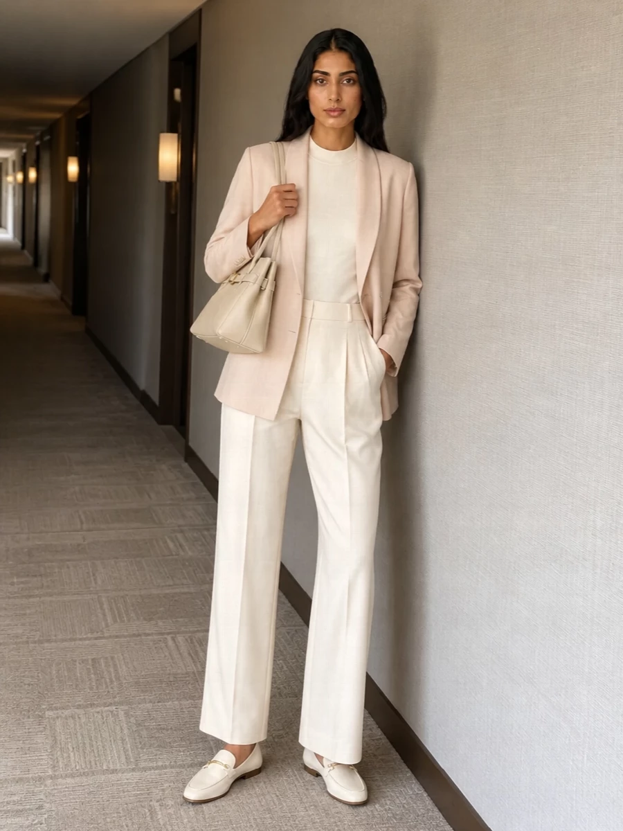 Loulou studio blazer ivory wide leg trousers outfit