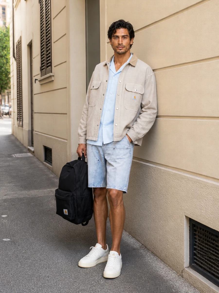Carhartt wip stone shirt jacket outfit shorts