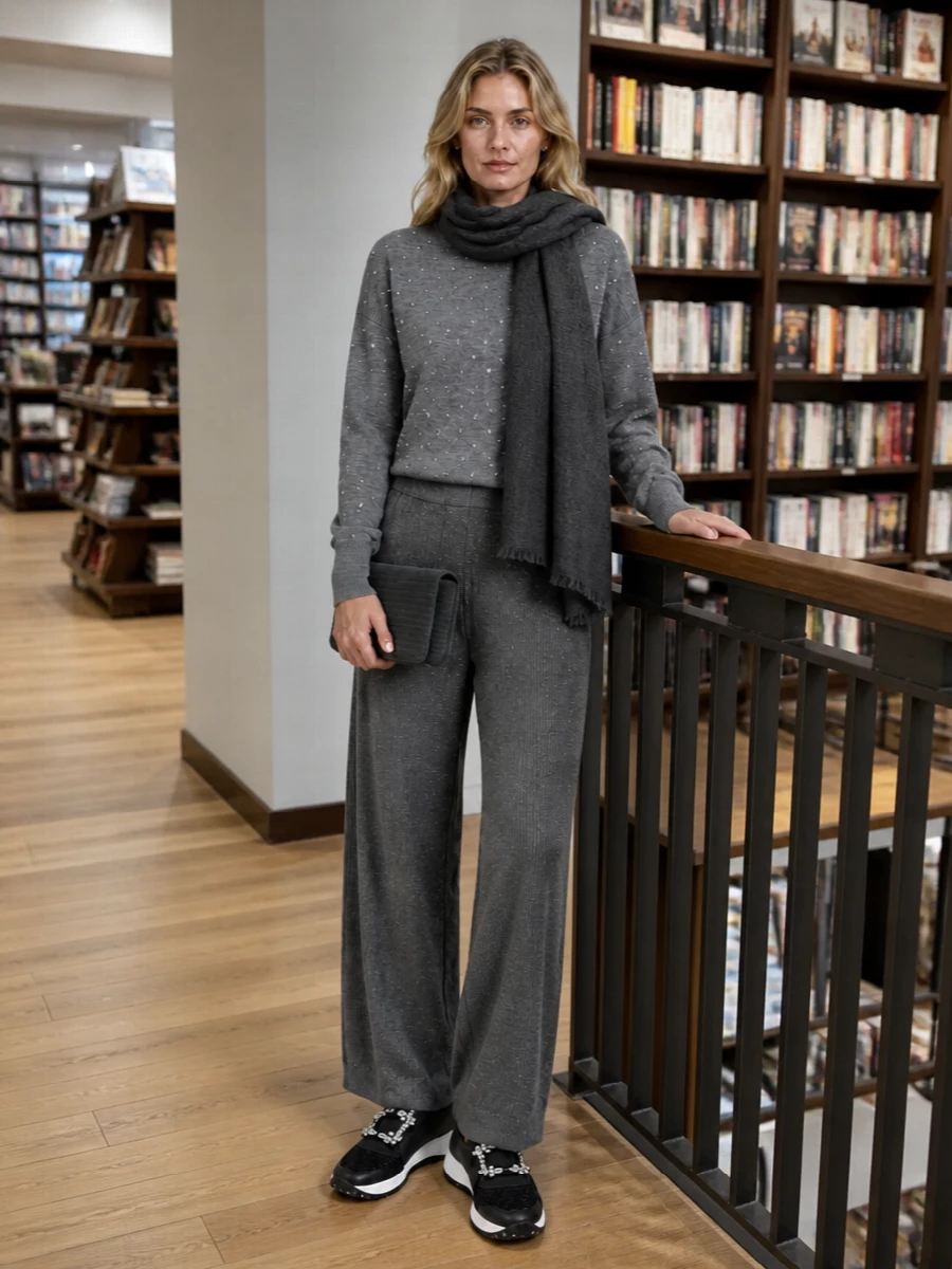 Paco rabanne crystal sweater knit trousers outfit