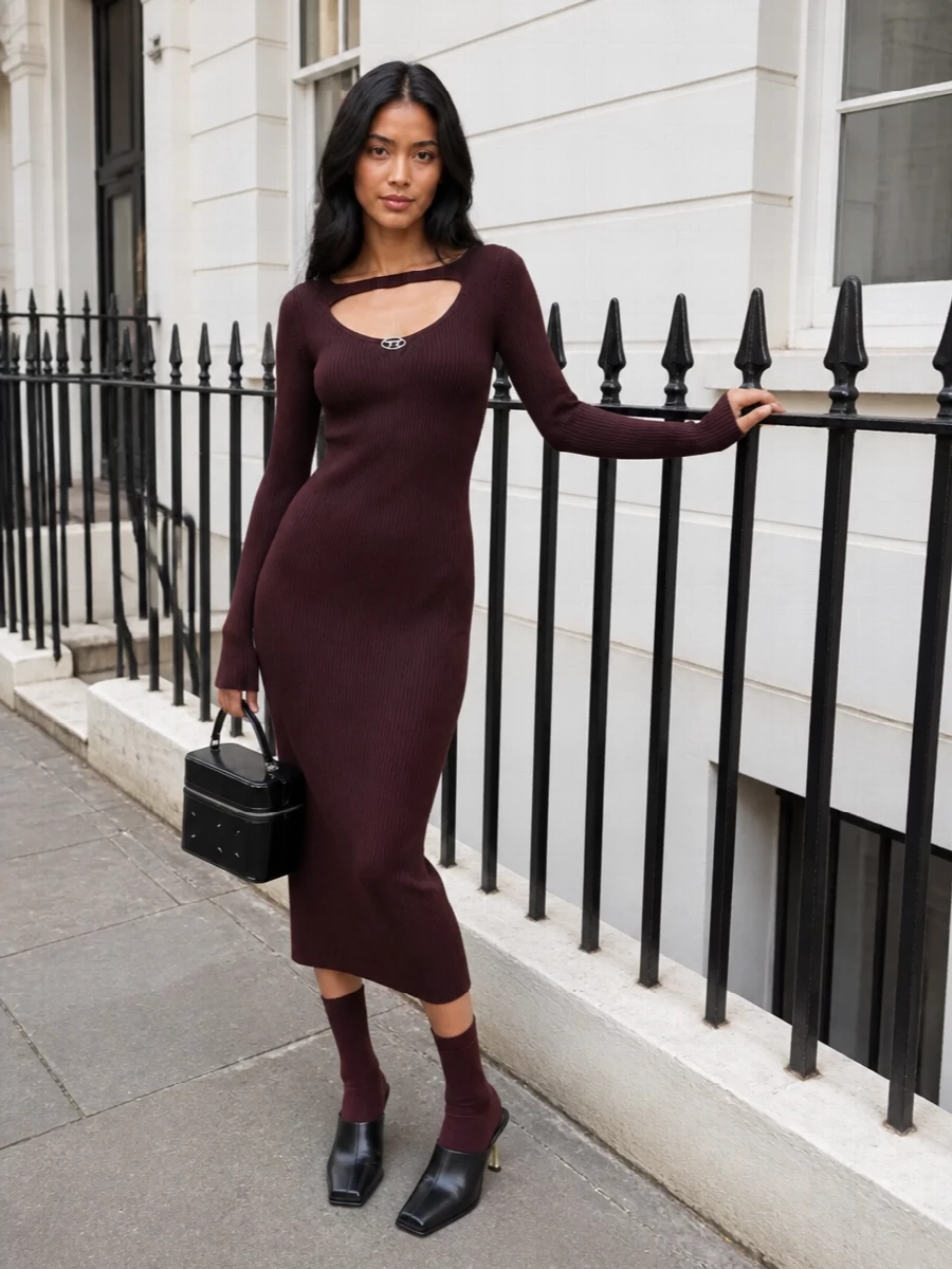 Diesel burgundy ribbed midi dress margiela mules