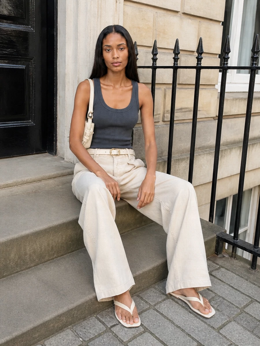 Haikure wide leg trousers ribbed tank outfit