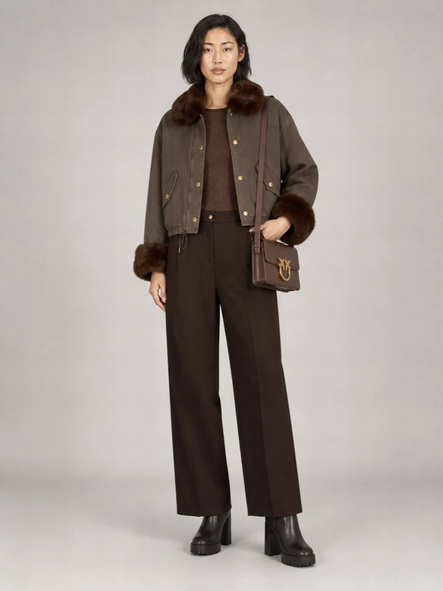 Pinko Faux Fur Trim Cropped Jacket