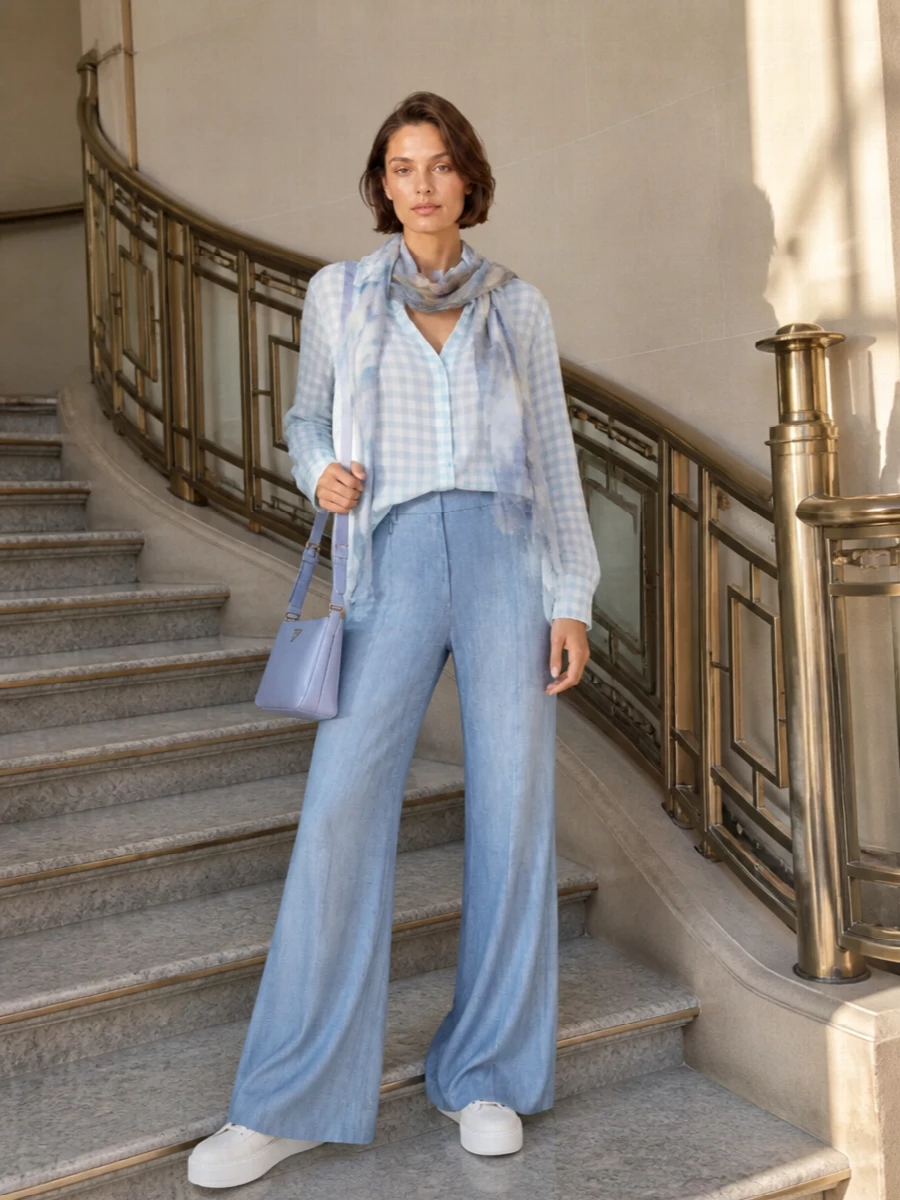 Ermanno scervino pastel check shirt blue flares