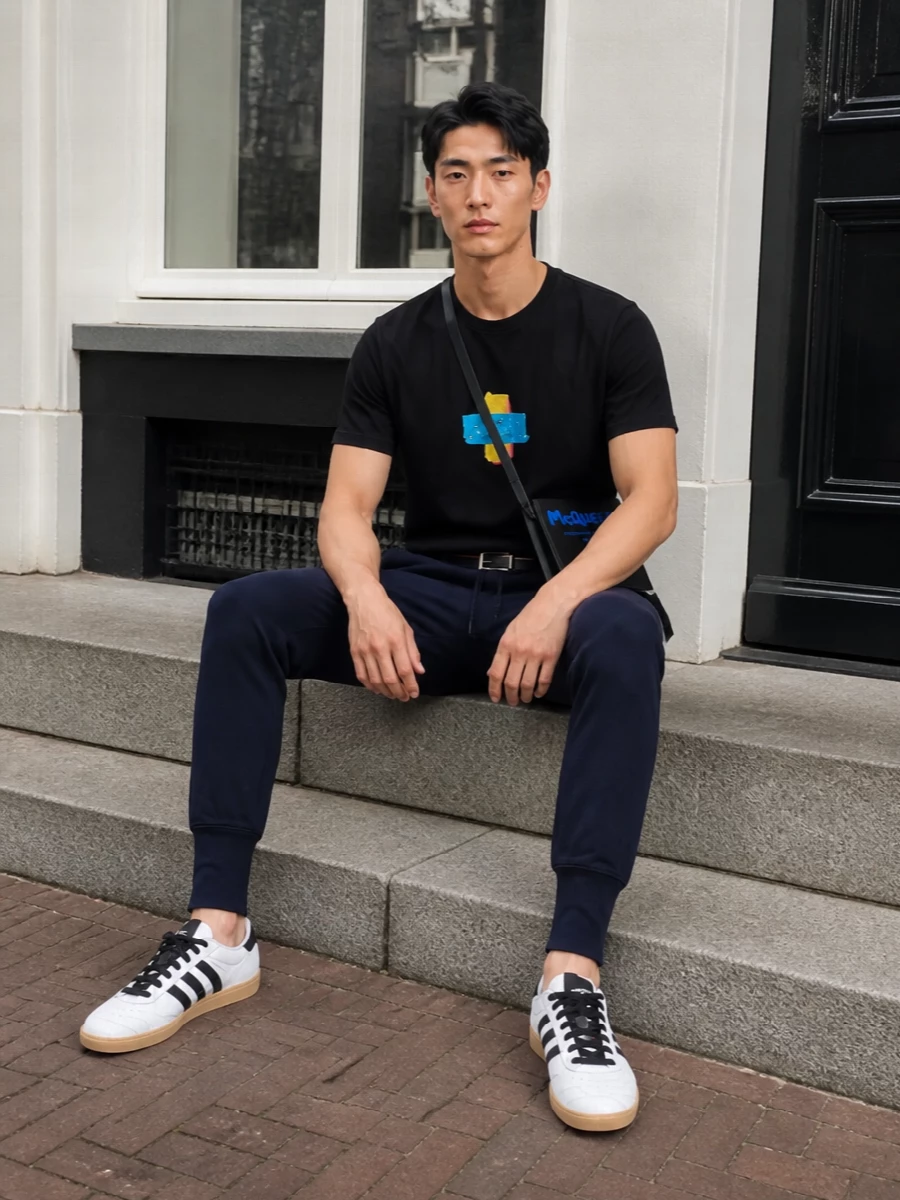 Paul smith graphic tee joggers adidas sneakers