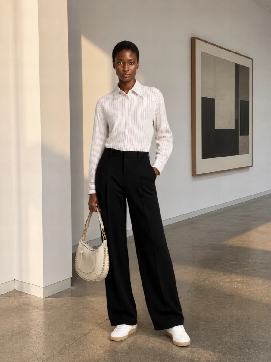 Isabel marant striped shirt black wide leg trousers