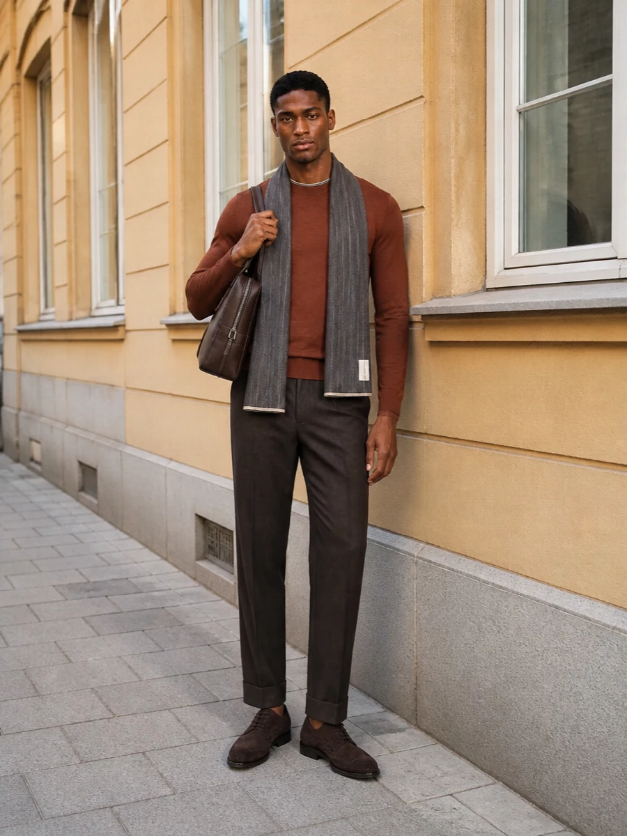 Paul smith rust sweater burberry brown trousers