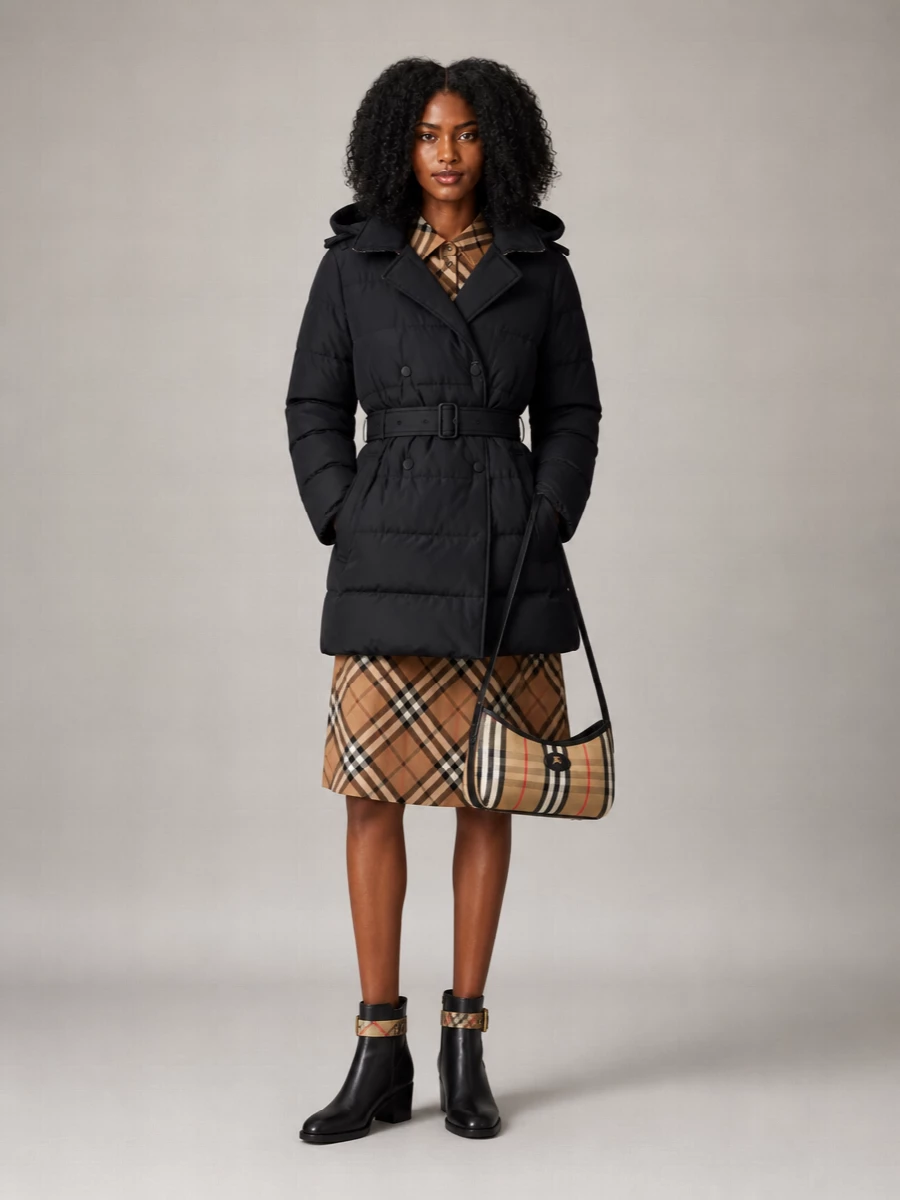 Burberry Down Belted Quilted Parka Coat