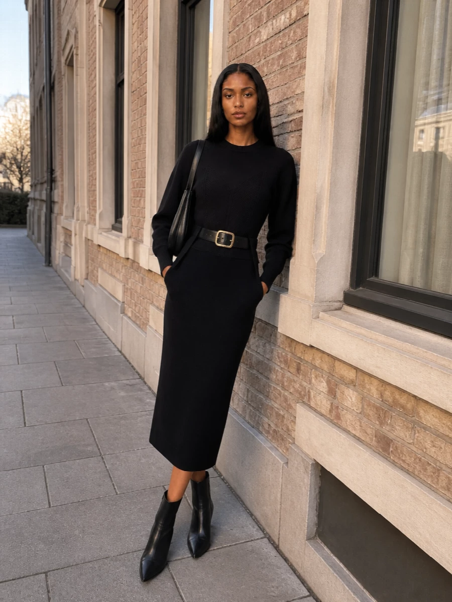Alexander mcqueen black knit midi skirt outfit