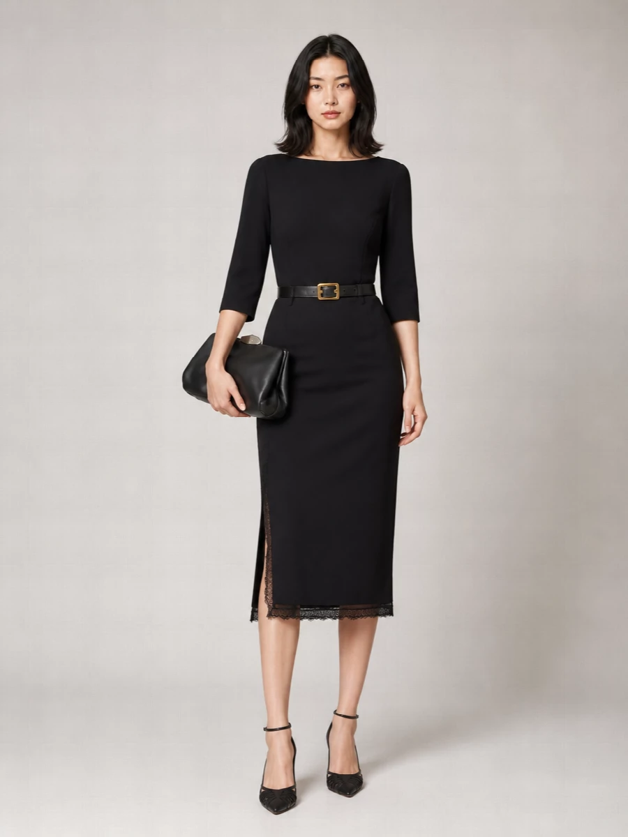 Alberta Ferretti Ruffled Lace-Trim Midi Dress