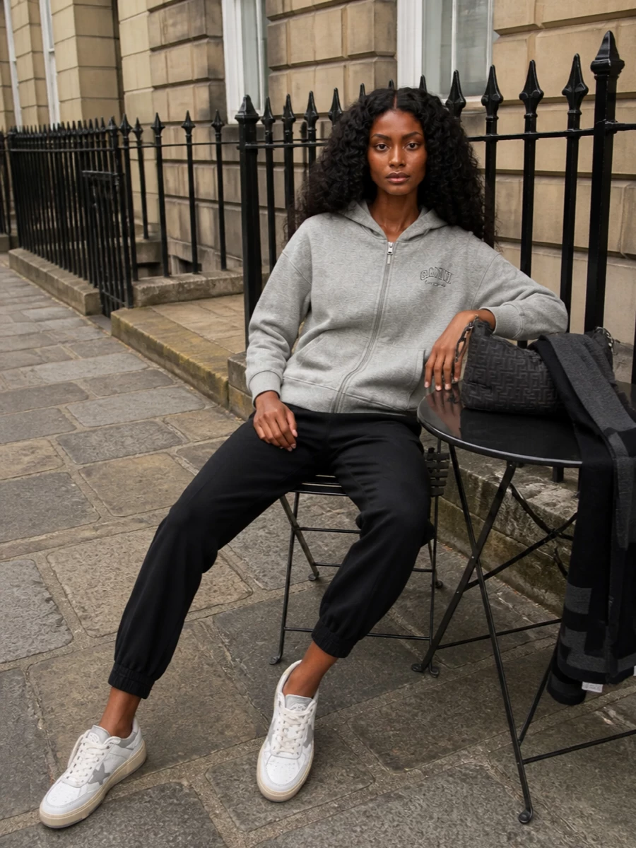 Ganni hoodie prada joggers golden goose sneakers