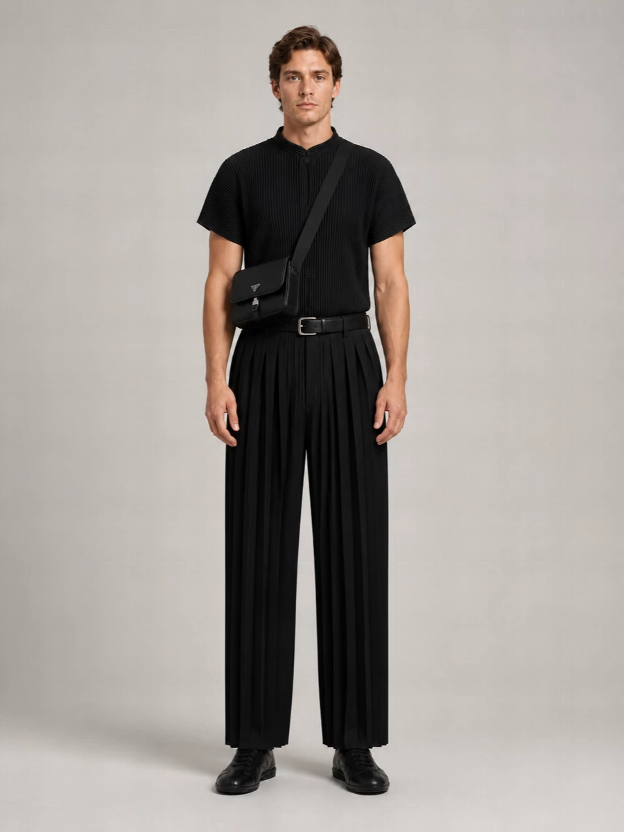 Homme Plisse Issey Miyake Pleated High-Neck Short-Sleeve T-Shirt