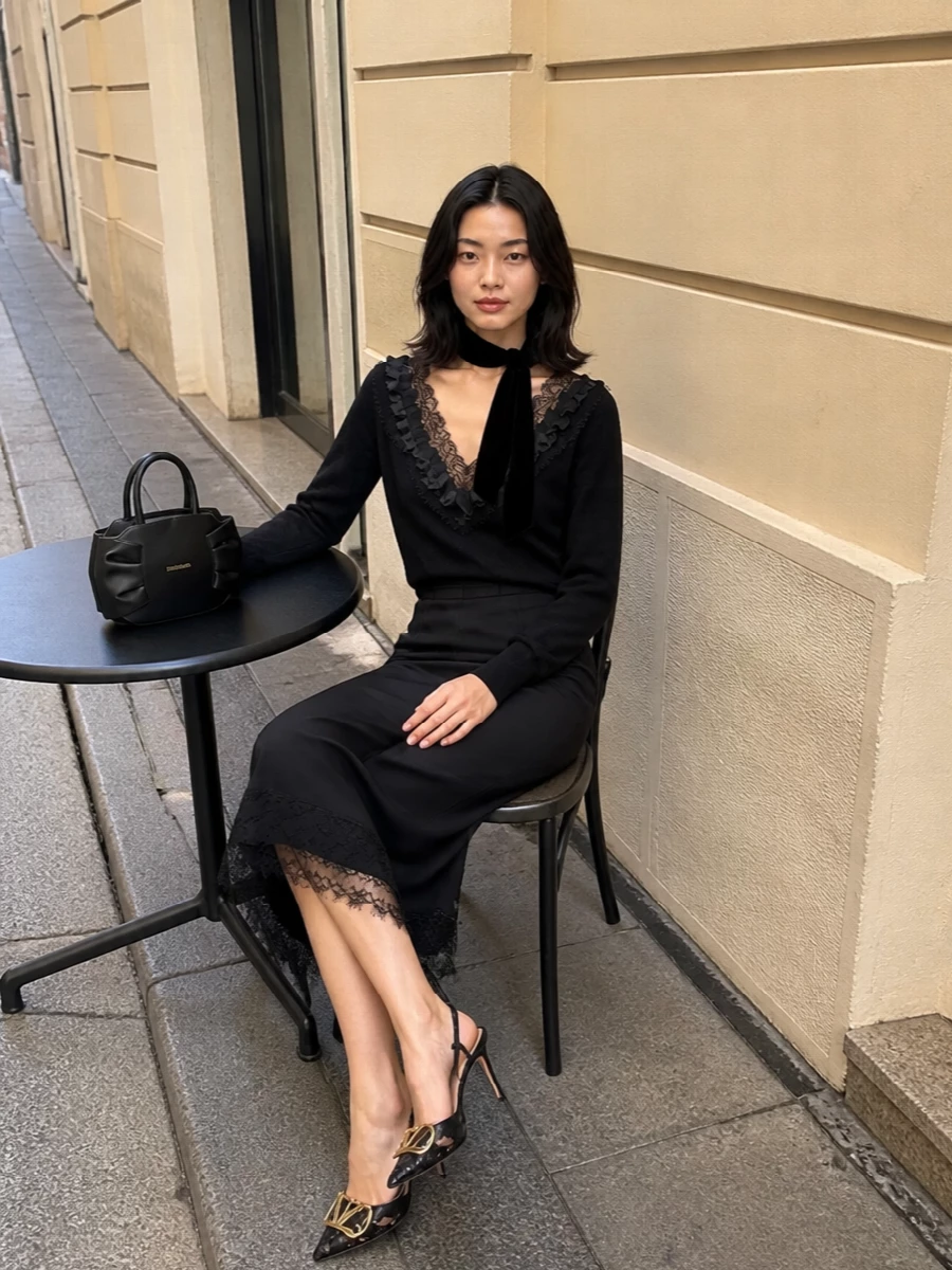Ermanno scervino black lace sweater pencil skirt