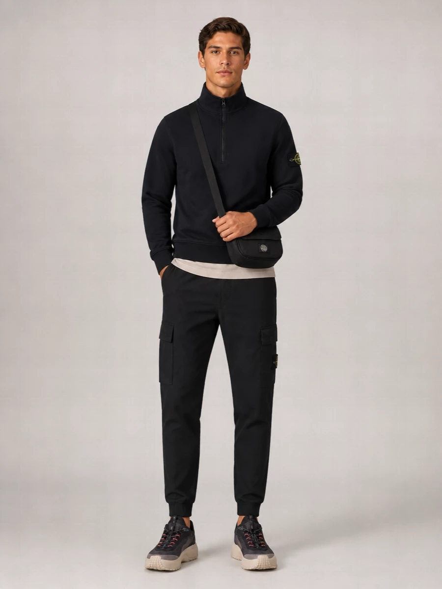 Stone Island Cotton Zip-Up High-Collar Sweatshirt